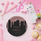 Black Rose Gold Sparkle Glitzer Tropfen Hochzeit Pappteller (Party)