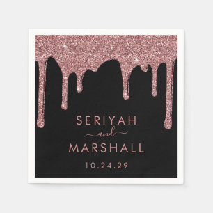 Black Rose Gold Sparkle Glitzer Tropfen Hochzeit Serviette