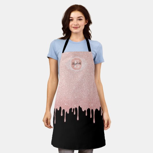 Black Rose Gold Sparkon Glitzer Tropfen Schürze (Getragen)