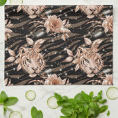 Black Rose Gold Tiger Floral Geschirrtuch (Gefaltet)