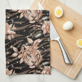 Black Rose Gold Tiger Floral Geschirrtuch (Viertel Falte)