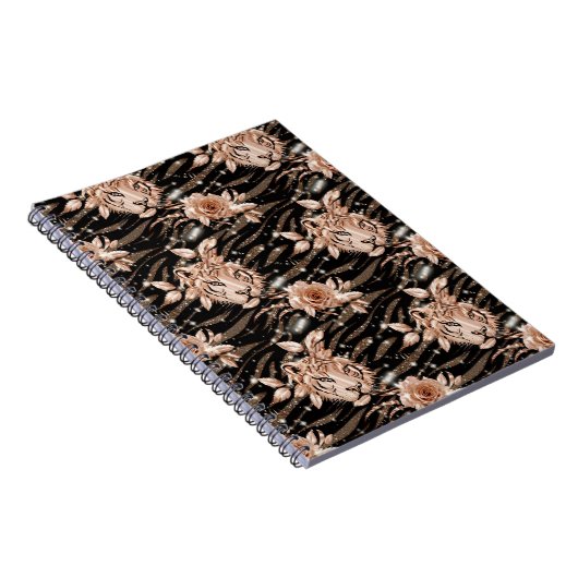 Black Rose Gold Tiger Floral Notizblock (Rechte Seite)