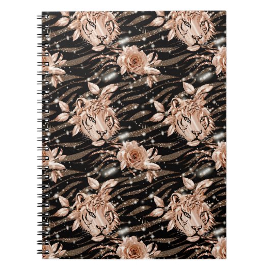 Black Rose Gold Tiger Floral Notizblock (Vorderseite)