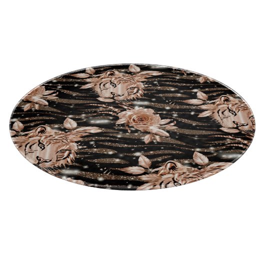 Black Rose Gold Tiger Floral Schneidebrett (Ecke)