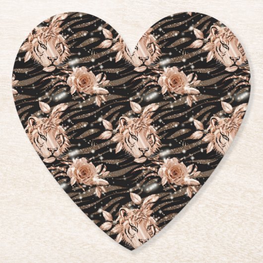 Black Rose Gold Tiger Floral Untersetzer (Vorderseite)