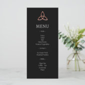 Black Rose Gold Trinity Celtic Knot Wedding Menu Menükarte (Stehend Vorderseite)