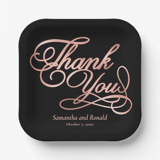 Black & Rose Gold Vielen Dank für Ihre kalligraphi Pappteller (Vorderseite)