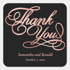 Black & Rose Gold Vielen Dank für Ihre kalligraphi Quadratischer Aufkleber