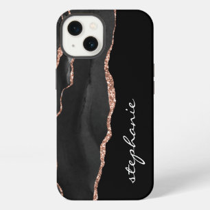 Black Rose Gold Wasserfarbe Achat Personalisiert iPhone 13 Hülle