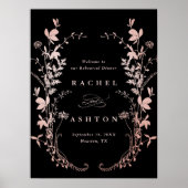Black & Rose Gold Wildblume Probe Dinner Poster (Vorne)