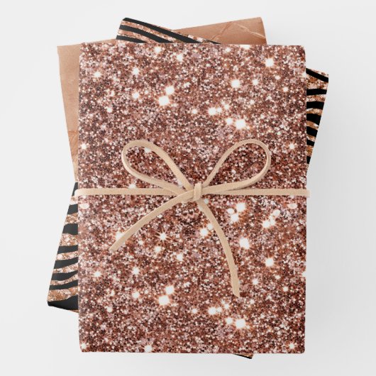Black Rose Gold Zebra Glitzer Geschenkpapier Set (Beispiel)