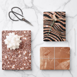 Black Rose Gold Zebra Glitzer Geschenkpapier Set