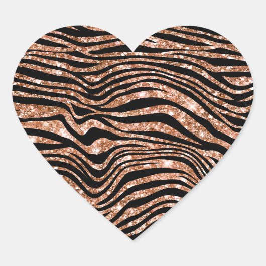 Black Rose Gold Zebra Glitzer Herz-Aufkleber (Vorderseite)
