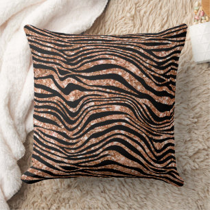 Black Rose Gold Zebra Glitzer Kissen