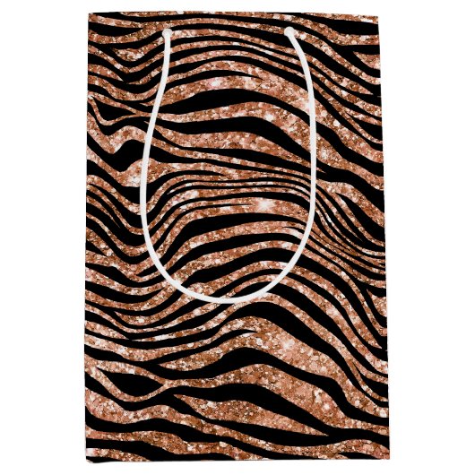 Black Rose Gold Zebra Glitzer Mittlere Geschenktüte (Vorderseite)