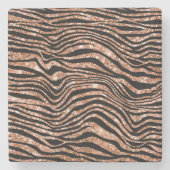 Black Rose Gold Zebra Glitzer Steinuntersetzer (Vorderseite)
