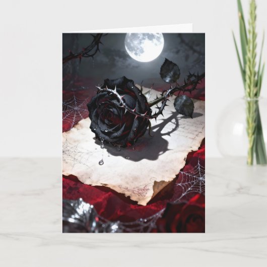 Black Rose in Moonlight Valentine Feiertagskarte (Vorderseite)