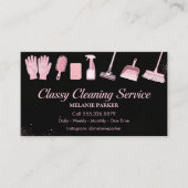 Black & Rose pink Glitter Classy Cleaning Services Visitenkarte (Vorderseite)