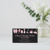Black & Rose pink Glitter Classy Cleaning Services Visitenkarte (Stehend Vorderseite)