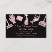 Black & Rose pink Glitter Classy Cleaning Services Visitenkarte (Vorderseite)