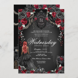 Black Rose Red Quinceañera Gothic Halloween Einladung