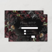 Black Rose & Skulls Gothic Wedding RSVP Card (Vorne/Hinten)