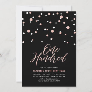 Black RoseGold Einfache Hundert 100. Geburtstagsfe Einladung