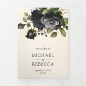 Black Roses Floral Photo Collage Cream Wedding Dreifach Gefaltete Einladung (Cover)