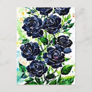Black Roses Flowers Goth Art Watercolor Painting   Postkarte