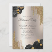 Black Roses Glitter Drips Ivory Retirement Party Einladung (Vorderseite)