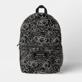 Black Roses Schwarzweißmuster Bedruckter Rucksack (Vorderseite)