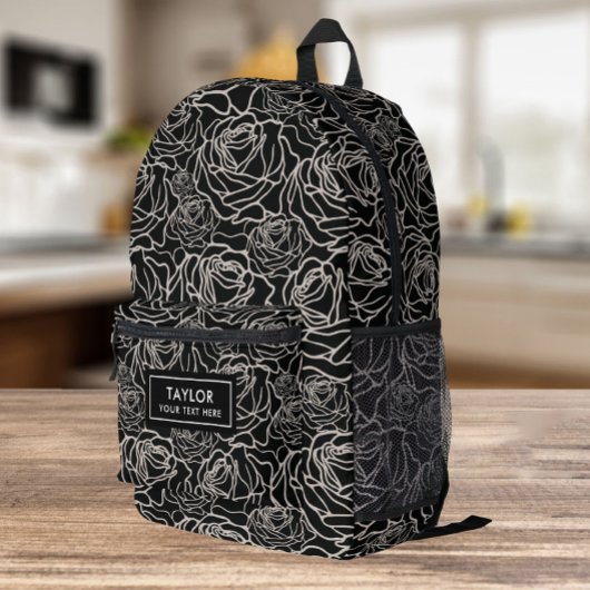 Black Roses Schwarzweißmuster Bedruckter Rucksack