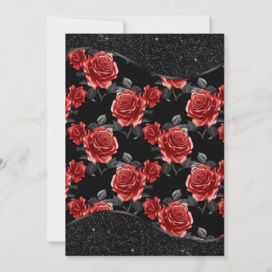 Black & Rote Rose Pattern & Gold Diamonds Wedding Dankeskarte (Rückseite)