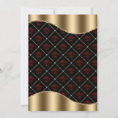 Black & Rote Rose Pattern & Gold Diamonds Wedding Einladung (Rückseite)