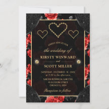 Black & Rote Rose Pattern & Gold Diamonds Wedding