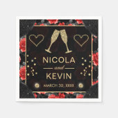 Black & Rote Rose Pattern & Gold Diamonds Wedding Serviette (Vorderseite)