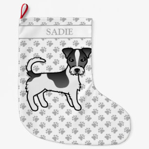 Black Rough Coat Jack Russell Terrier Dog & Name Großer Weihnachtsstrumpf