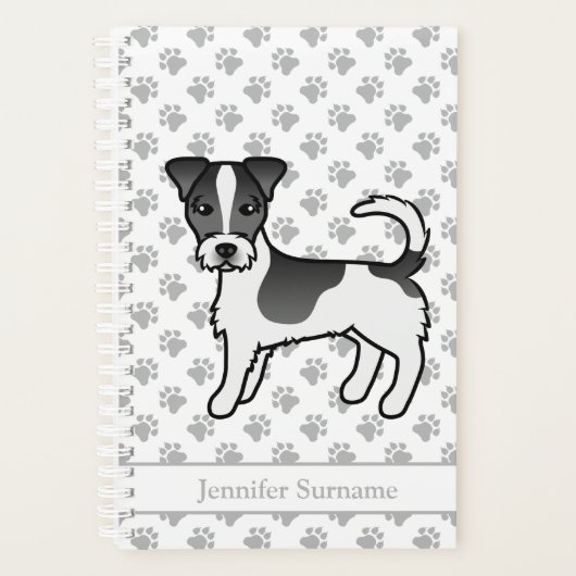 Black Rough Coat Jack Russell Terrier Dog & Name Planer (Vorderseite)