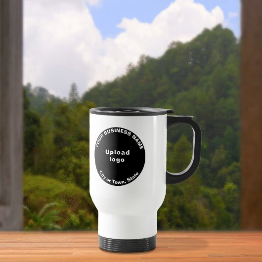 Black Round Business Brand on Travel Mug Reisebecher