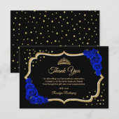 Black Royal Blue Gold Quinceanera Dankeskarte (Vorne/Hinten)