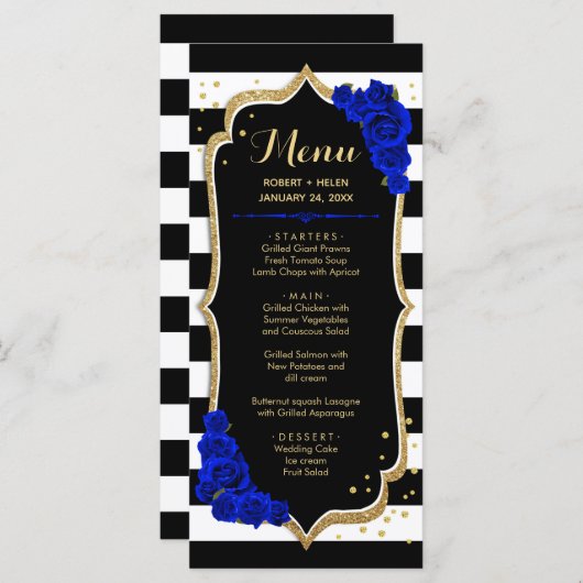 Black Royal Blue Gold White Menu Card Programm (Vorne/Hinten)