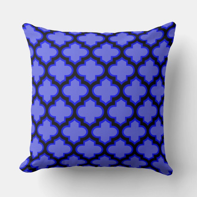 Black Royal Blue Quatrefoil Trellis Pillow Kissen (Vorderseite)