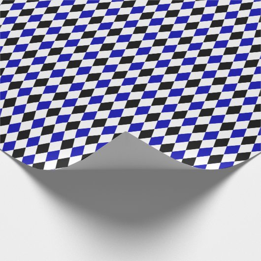 Black, Royal Blue und White Harlequin Geschenkpapier (Ecke)