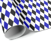 Black, Royal Blue und White Harlequin Geschenkpapier (Rolleneckpunkt)