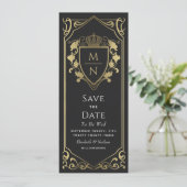 Black Royal Fantasy Monogram Save the Date Einladung (Stehend Vorderseite)