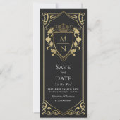 Black Royal Fantasy Monogram Save the Date Einladung (Vorderseite)