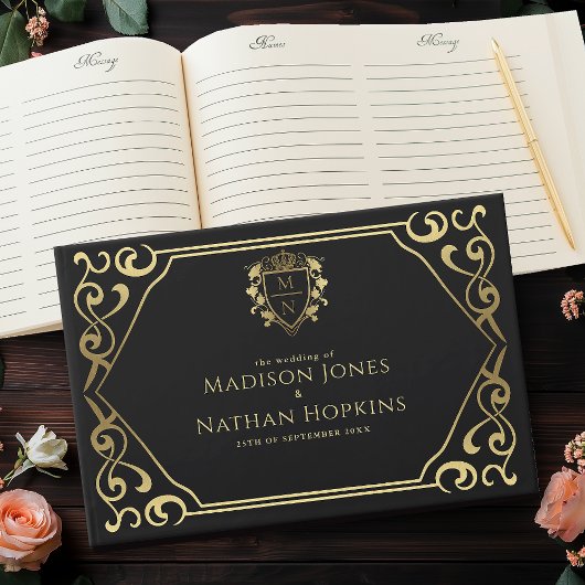 Black Royal Fantasy Monogram Wedding Gästebuch
