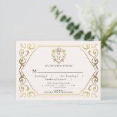 Black Royal Fantasy Monogram Wedding RSVP Begleitkarte (Stehend Vorderseite)