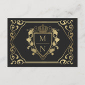 Black Royal Fantasy Monogram Wedding RSVP Begleitkarte (Rückseite)
