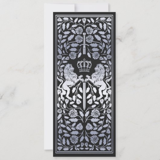 Black Royal Lion Mittelalterliche Silberhochzeit Einladung (Rückseite)